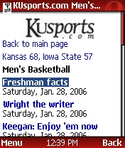 KUSports mobile home page KUSports mobile interior page